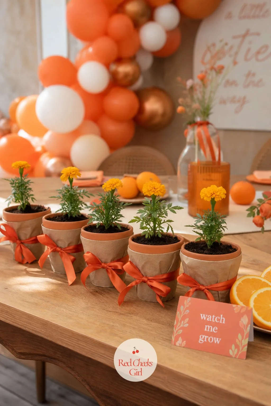 Mini Marigold Seedling Pots — A favor that keeps growing after the party is a favor that actually gets kept, unlike most things handed out at the door. Orange