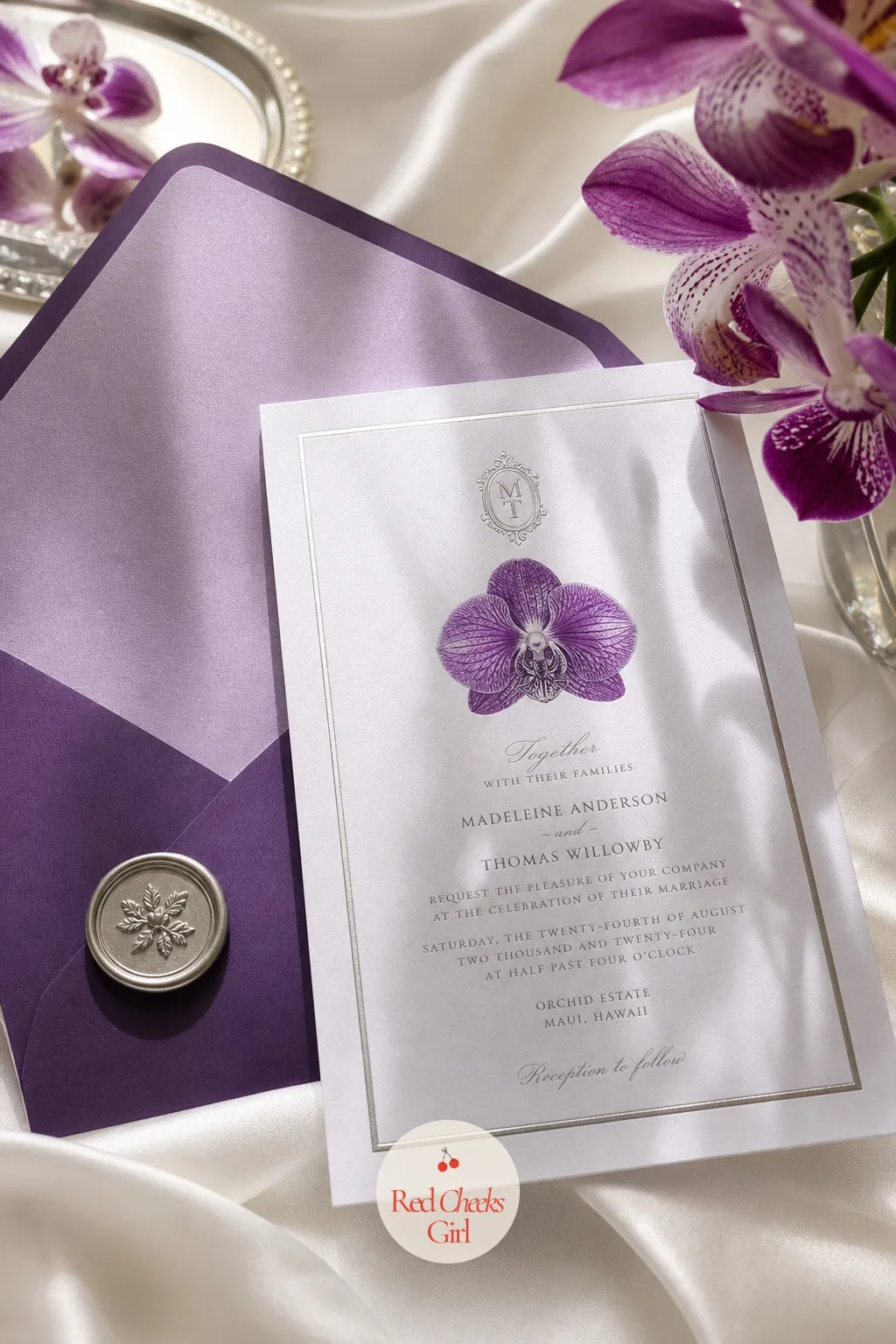 The Invitation — The invitation is the first thing anyone sees from this wedding, long before the arch or the cake, so it has to carry the whole palette in