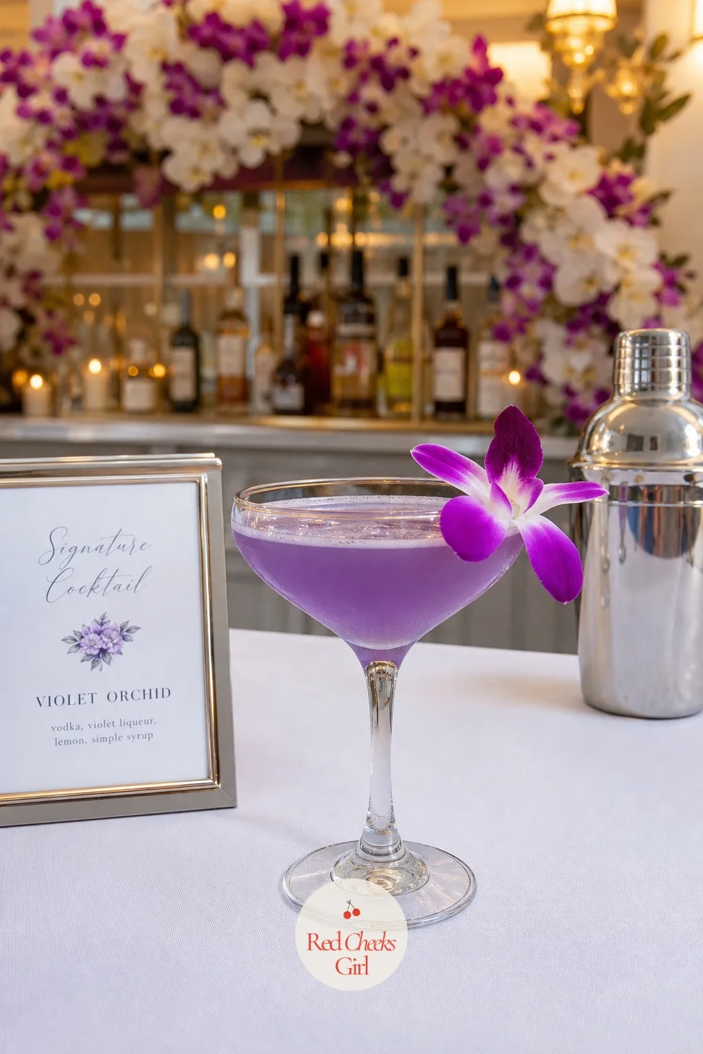 Violet Orchid Cocktails — A signature cocktail in the wrong colour undoes a carefully kept palette the moment it arrives at the table. Orchid wedding