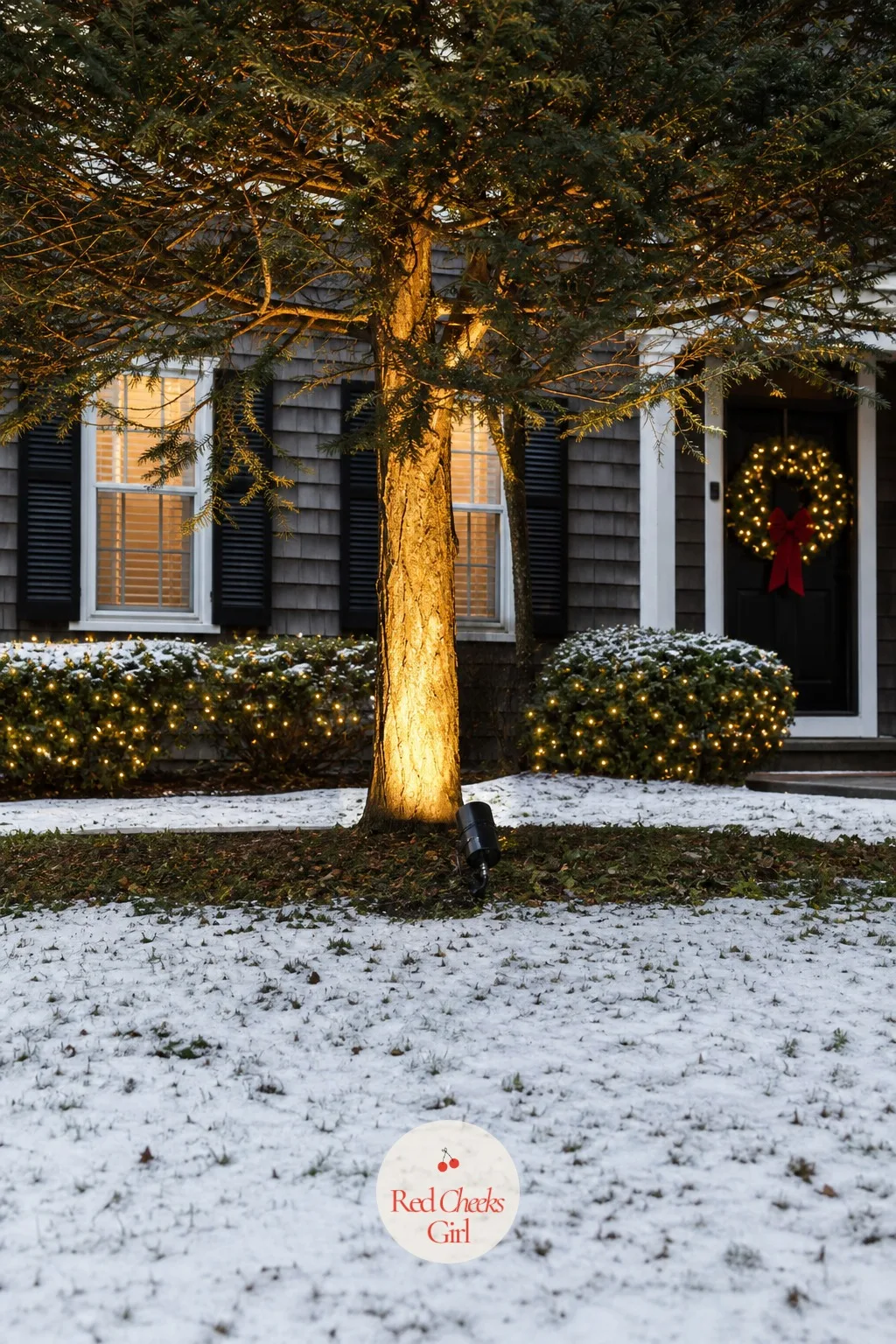 Spotlights For Wreaths And Trees — Sometimes one feature deserves its own light rather than getting lost in a string that covers the whole house. Best outdoor