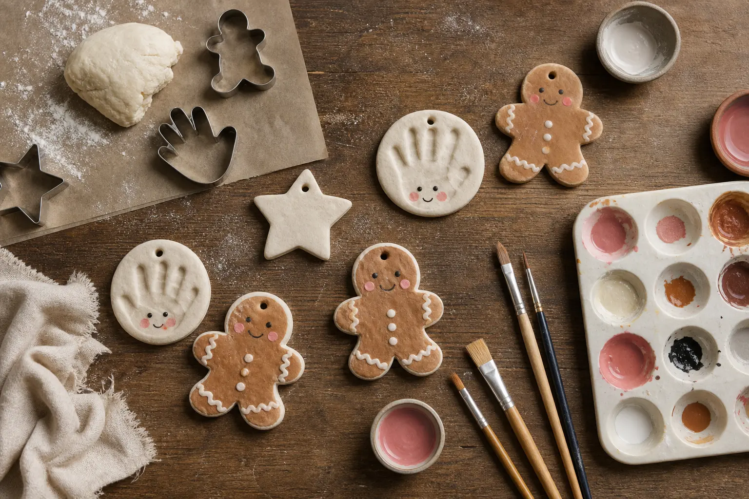 15 Painted Salt Dough Ornaments With Gingerbread Shapes, Tiny Handprints and Rosy Cheeks