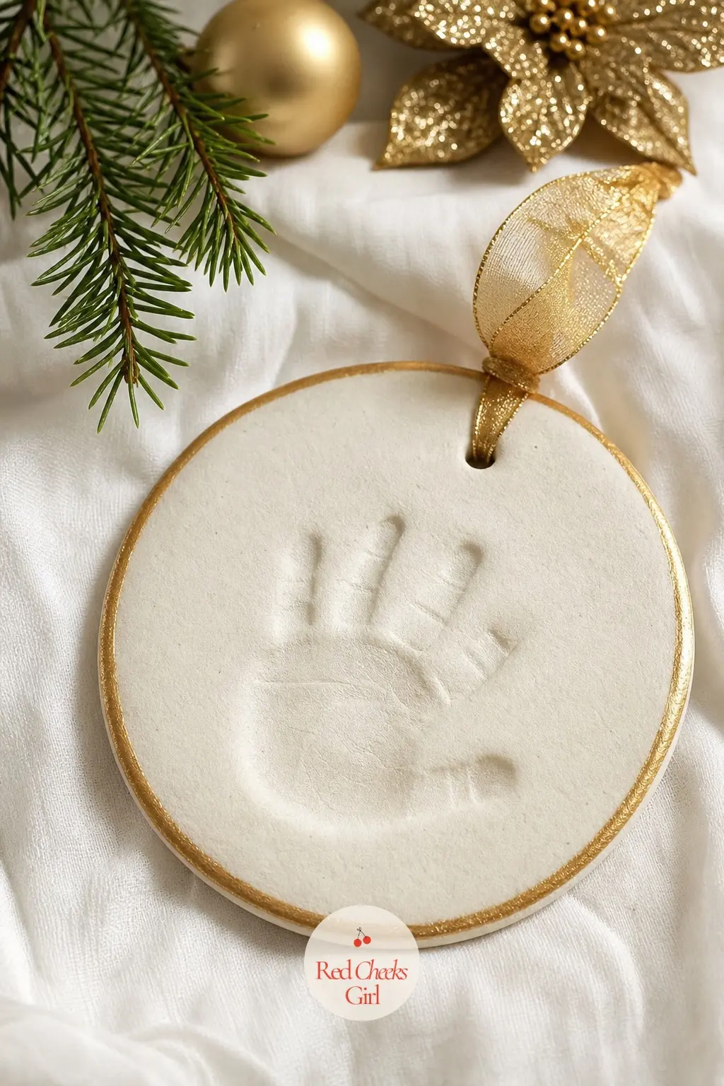 Newborn Handprint Medallion — This is the one she will still have out in twenty years. Painted salt dough ornaments