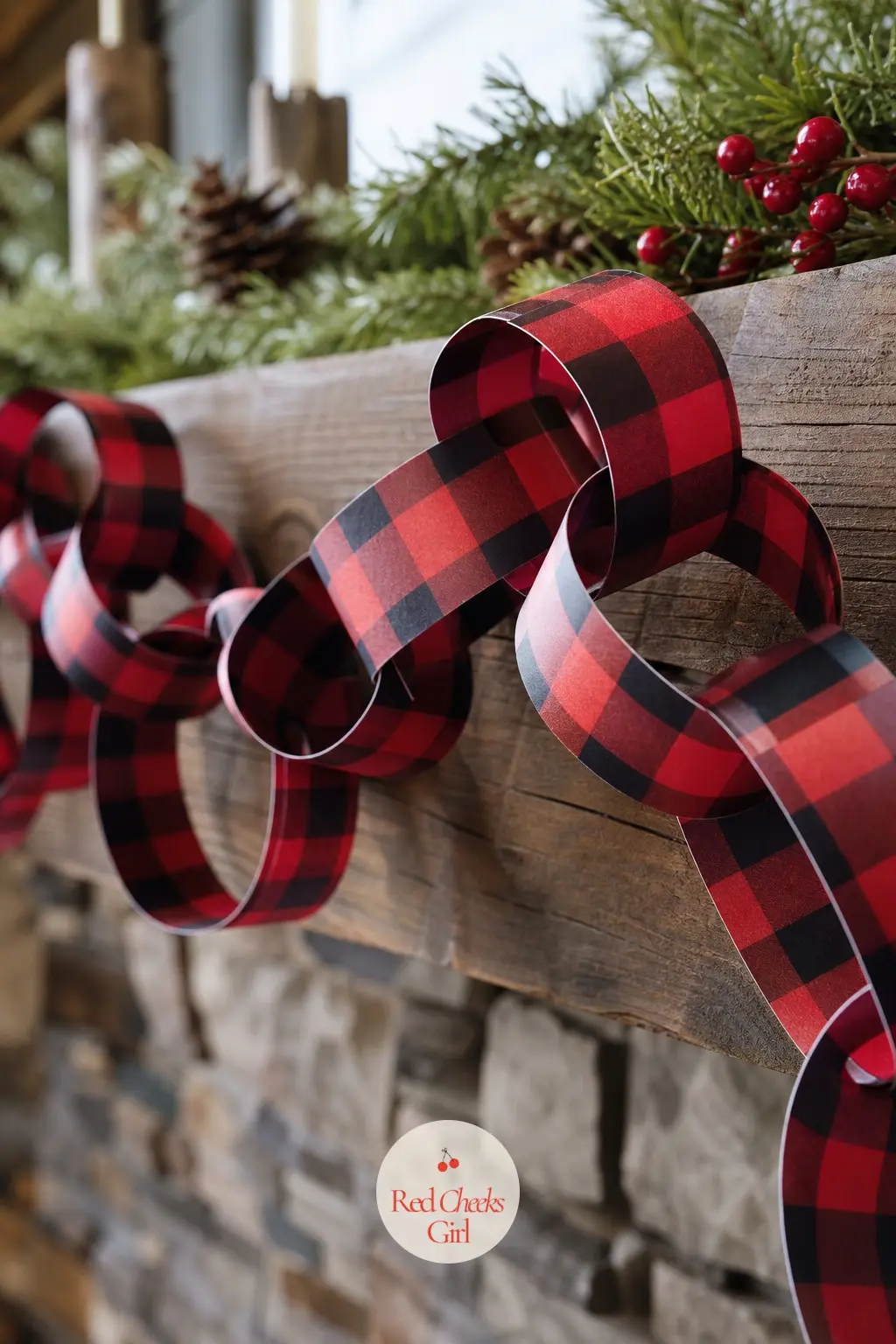 Buffalo Check Paper Chain — Oversized red and black squares, the pattern scaled up so even a 1 inch strip reads clearly as buffalo check rather than a blur.