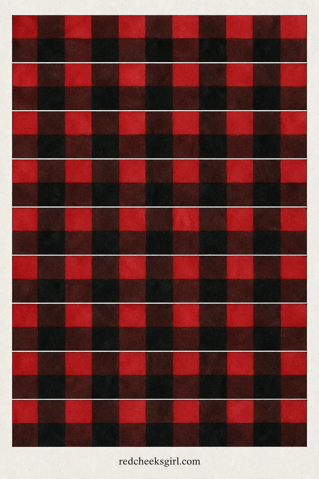 Buffalo Check Paper Chain printable sheet — Oversized red and black squares, the pattern scaled up so even a 1 inch strip reads clearly as buffalo check rather