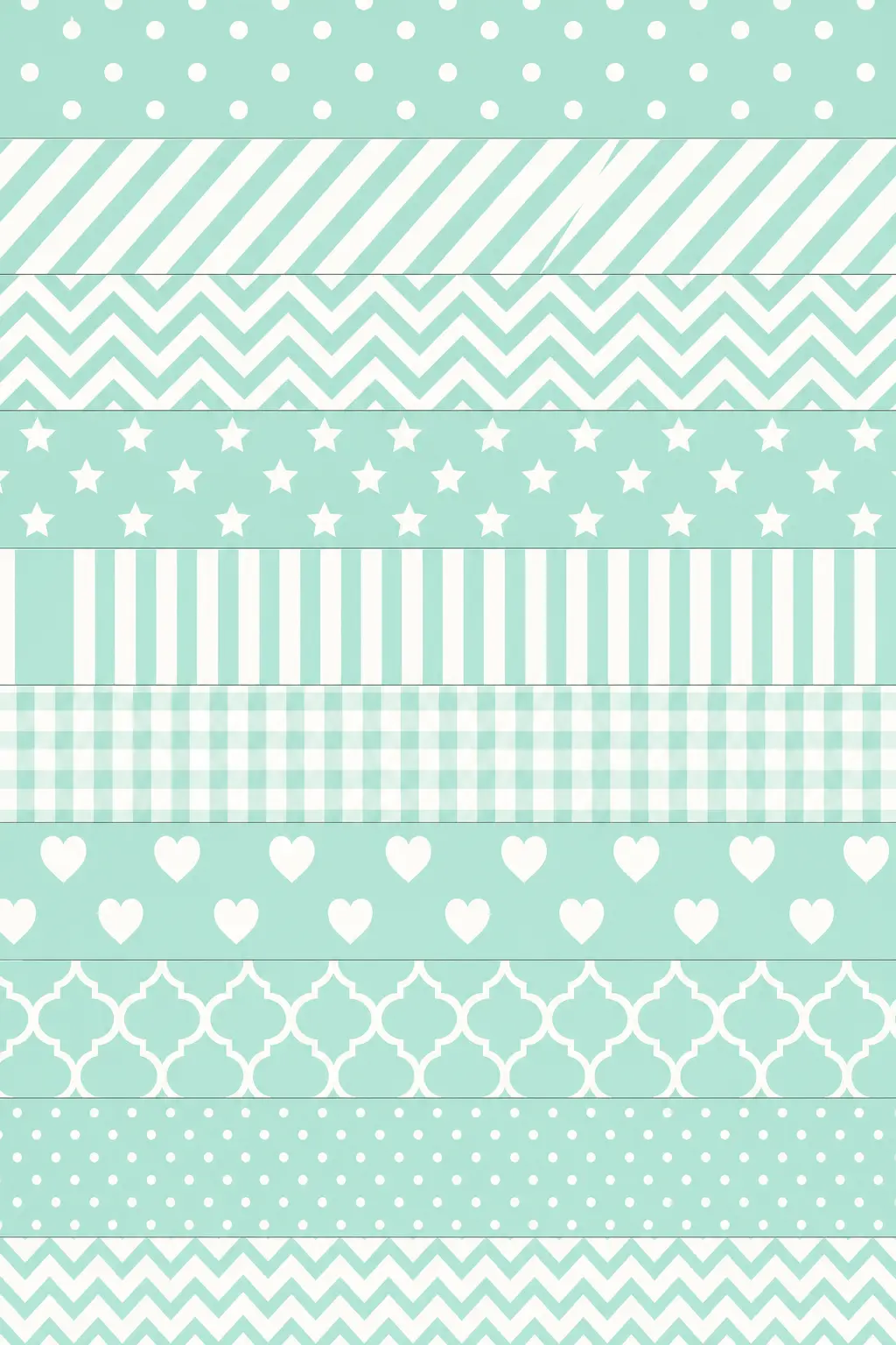 Mint Gingham Paper Chain printable sheet — A strip chain in mint and white gingham, the check scale shifting slightly from strip to strip so the rings do not