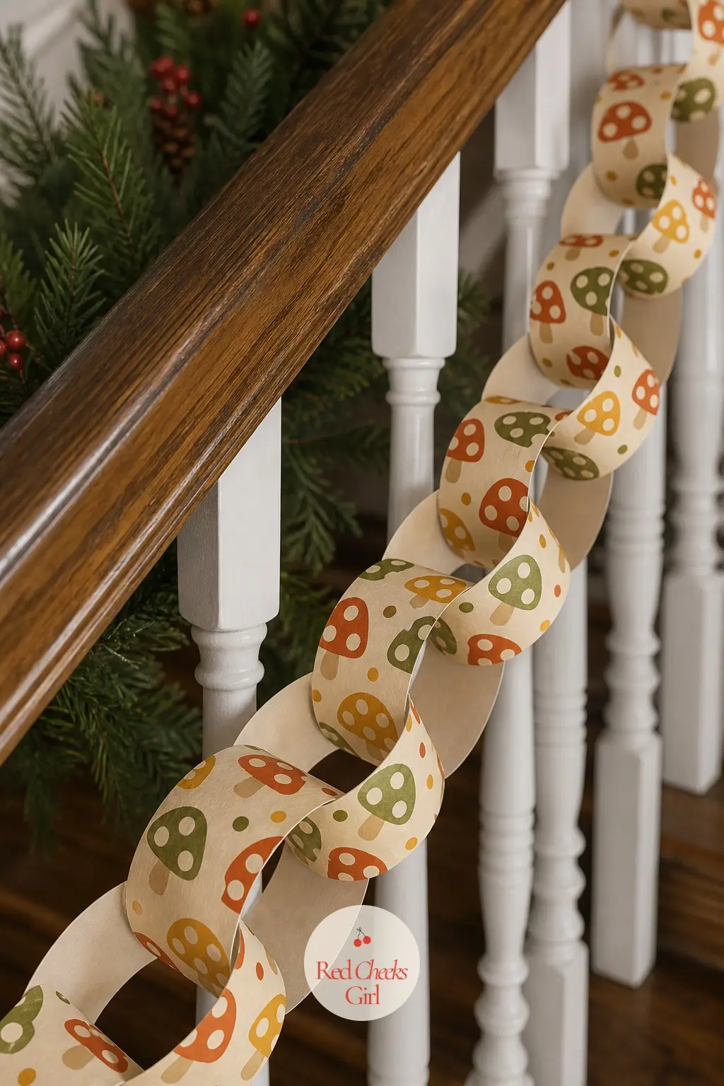 1970s Mushrooms — Burnt orange, mustard and avocado polka-dot mushroom caps run the length of this chain, the kind of print that showed up on canisters and