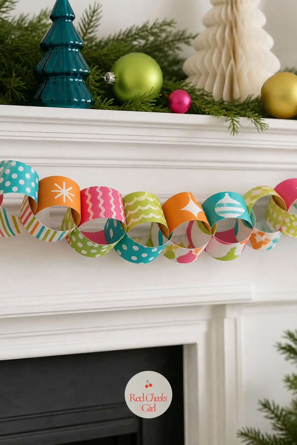 Multicolor Retro Bulbs — This chain reads as a string of old-fashioned C9 bulbs the second the rings close: turquoise, chartreuse, tangerine and hot pink