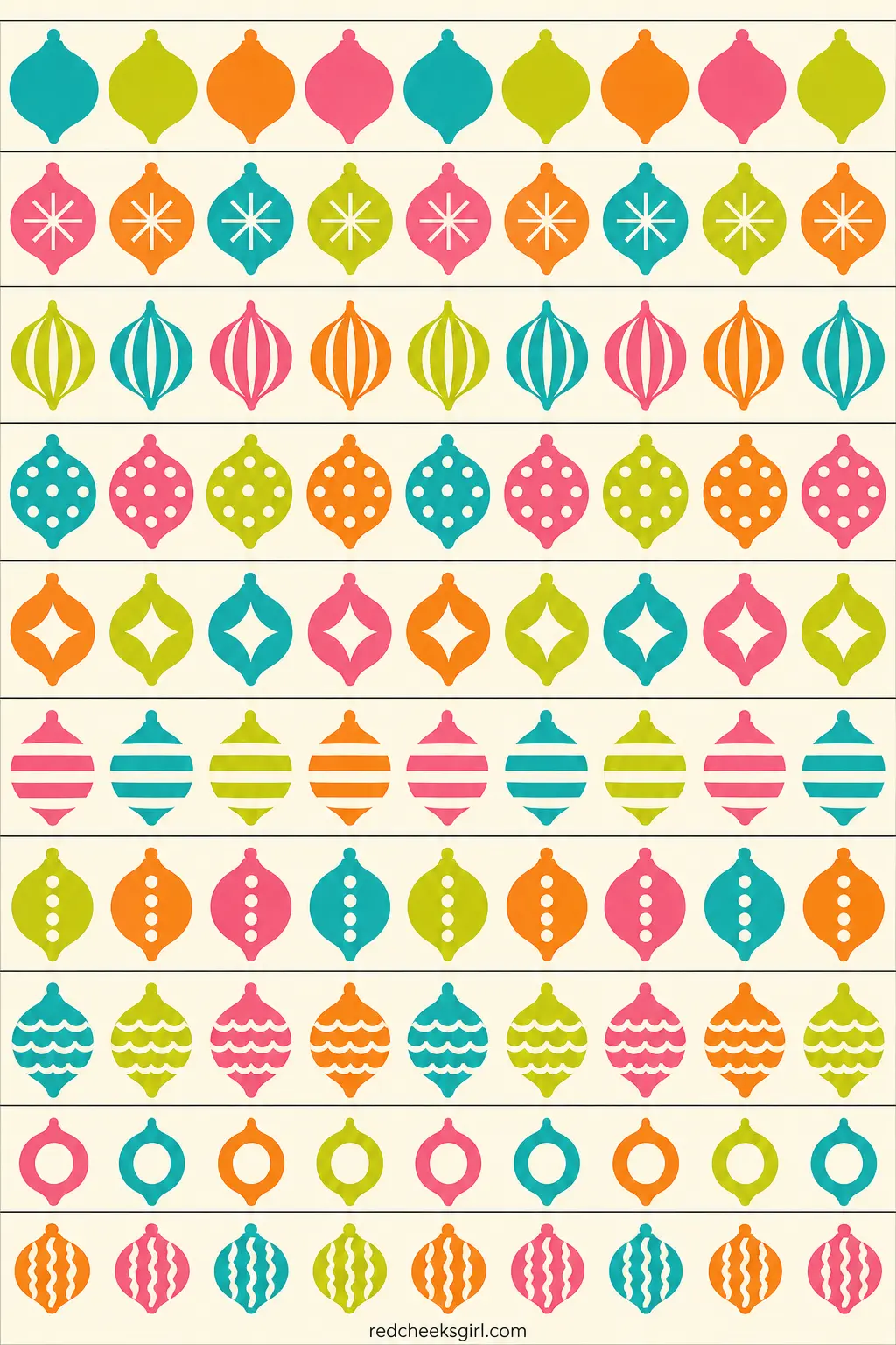 Multicolor Retro Bulbs printable sheet — This chain reads as a string of old-fashioned C9 bulbs the second the rings close: turquoise, chartreuse, tangerine
