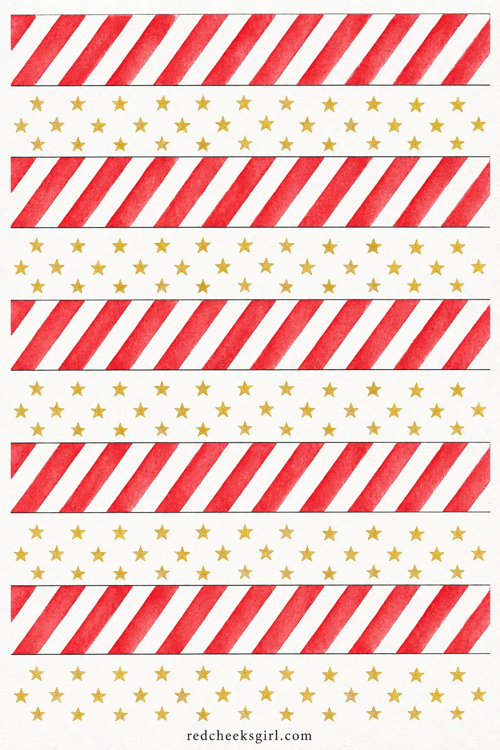 Candy-Striped Stars printable sheet — A paper chain rather than a shape garland: each ring alternates a band of diagonal red and white candy stripe with a band