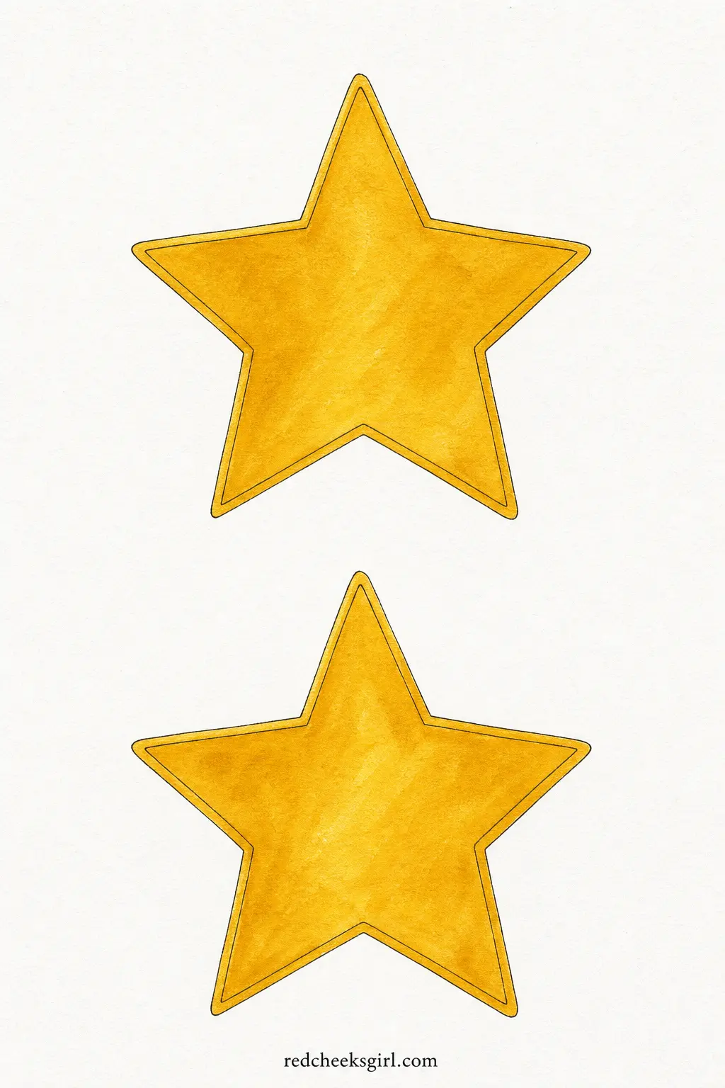 Classic Gold Stars printable sheet — A solid gold five-point star with a thin darker gold outline running just inside the edge for a little dimension, nothing