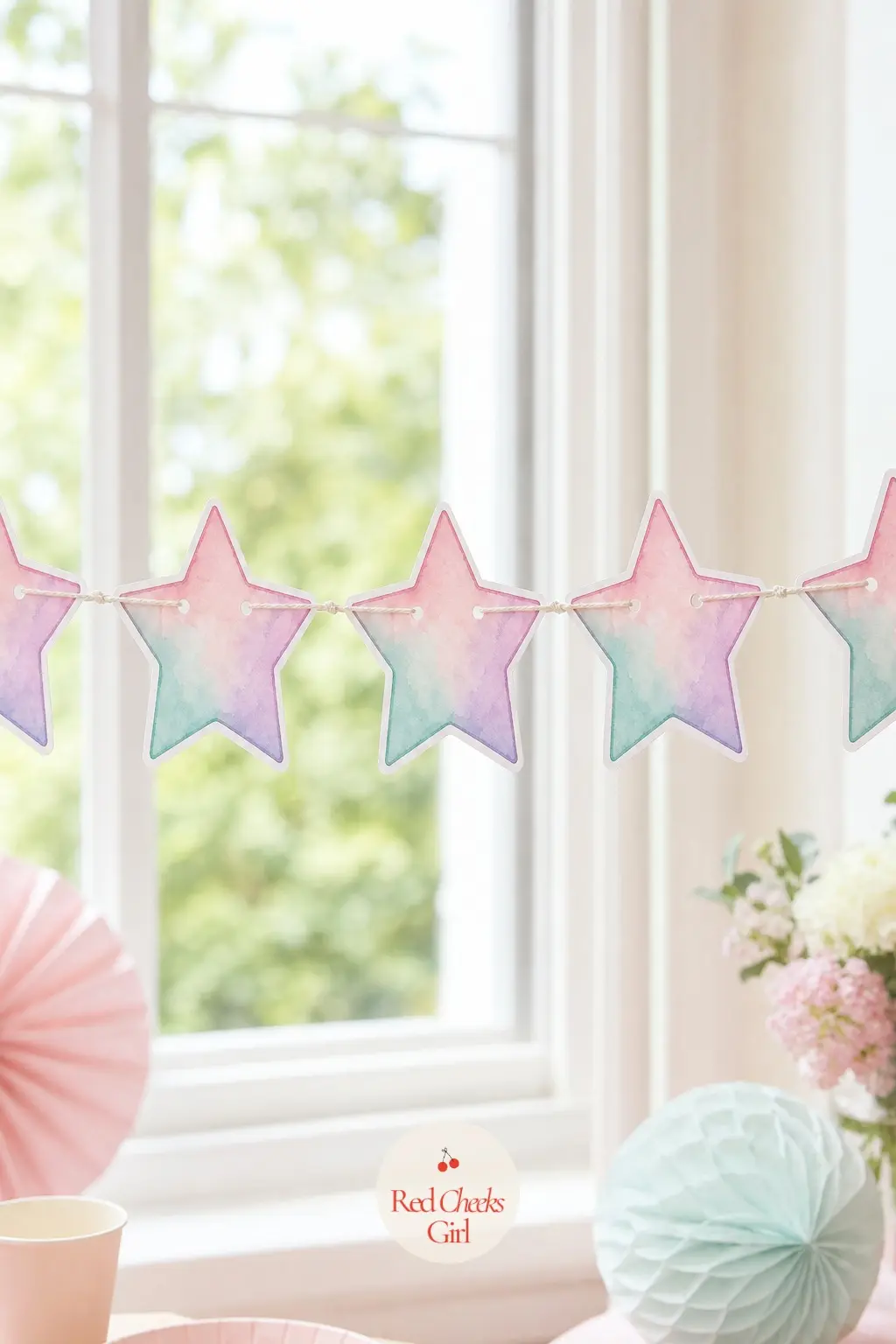Pastel Stars — A soft blush, mint and lavender star, drawn as a solid color with a slightly darker outline, gentle enough for a spring gathering or an adult