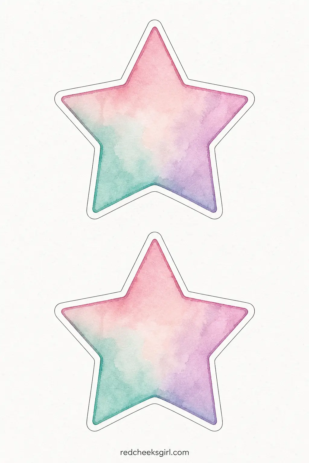 Pastel Stars printable sheet — A soft blush, mint and lavender star, drawn as a solid color with a slightly darker outline, gentle enough for a spring