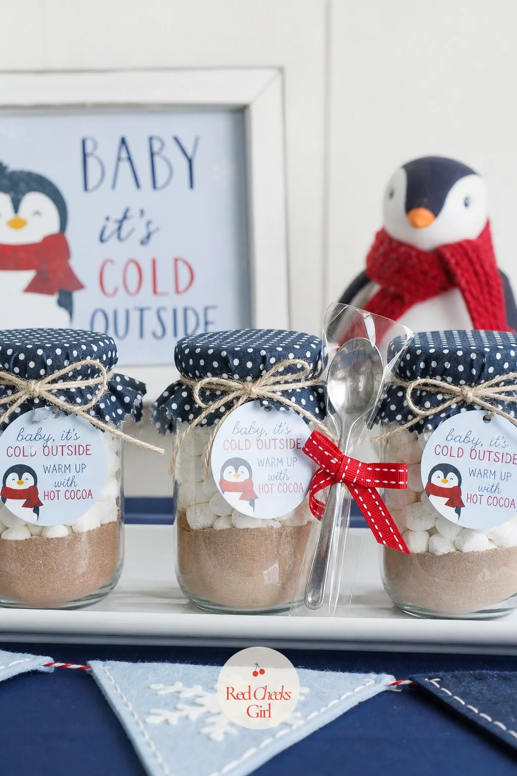 Hot Cocoa Favor Cups — Something to carry the warmth of the cocoa bar home matters more than another trinket she will never use. Penguin baby shower ideas