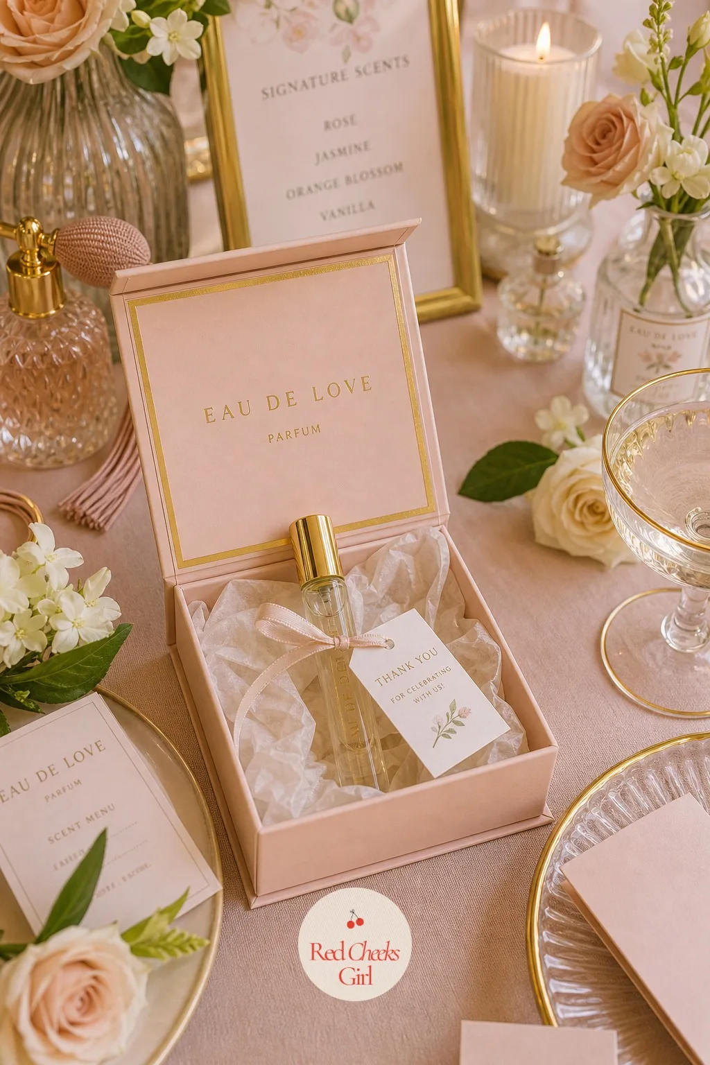 A Favor Box Dressed Like a Perfume Box — Handing someone a bare bottle feels unfinished, even a small box around it makes it read as a gift rather than a