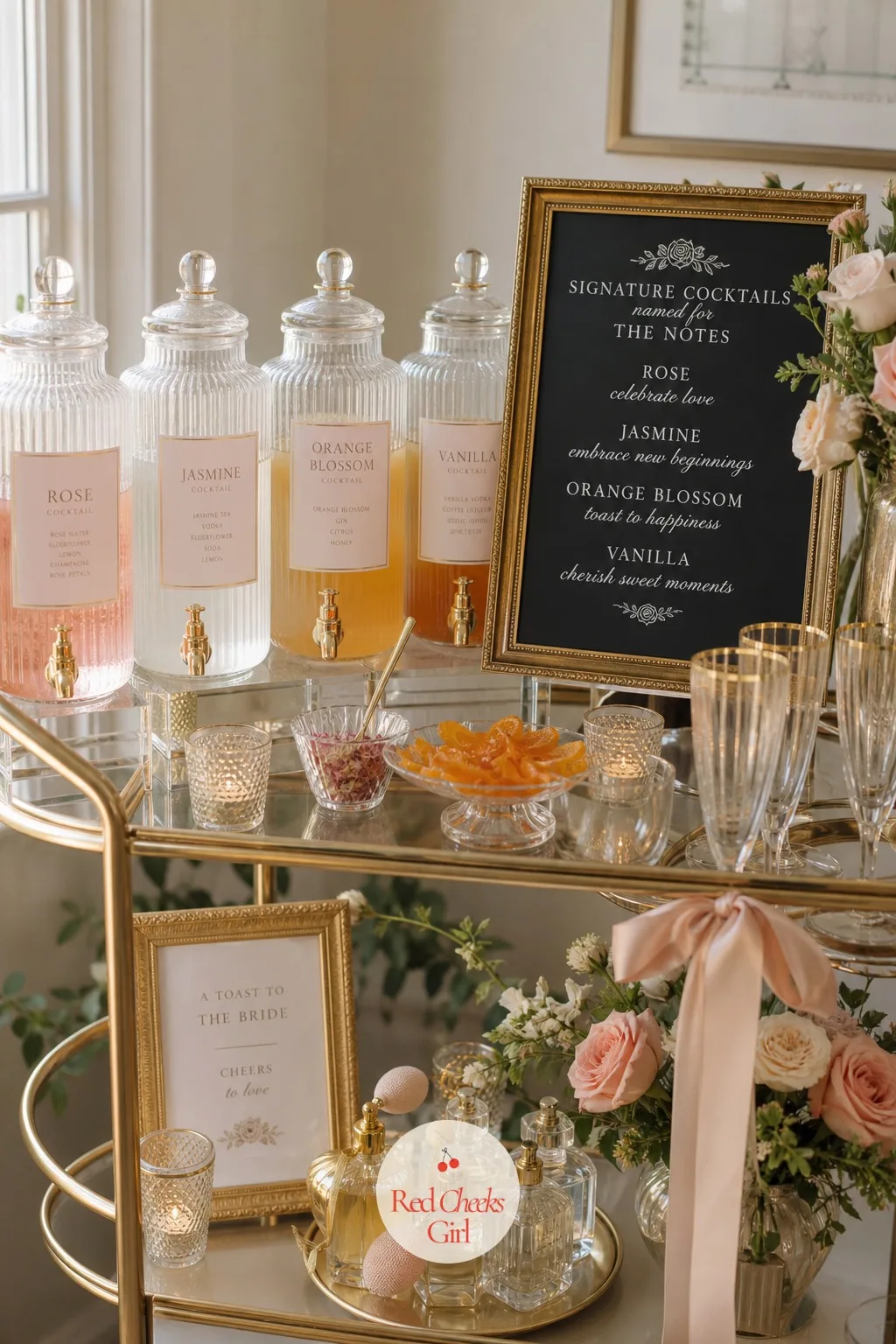 Signature Cocktails Named for the Notes — A generic open bar does nothing for a themed room, but naming each drink after a fragrance note gives guests a reason