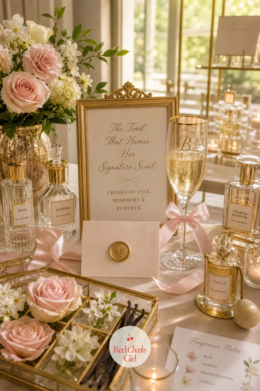 The Toast That Names Her Signature Scent — Every shower needs one moment where the whole room stops, and this one is built into the theme itself rather than