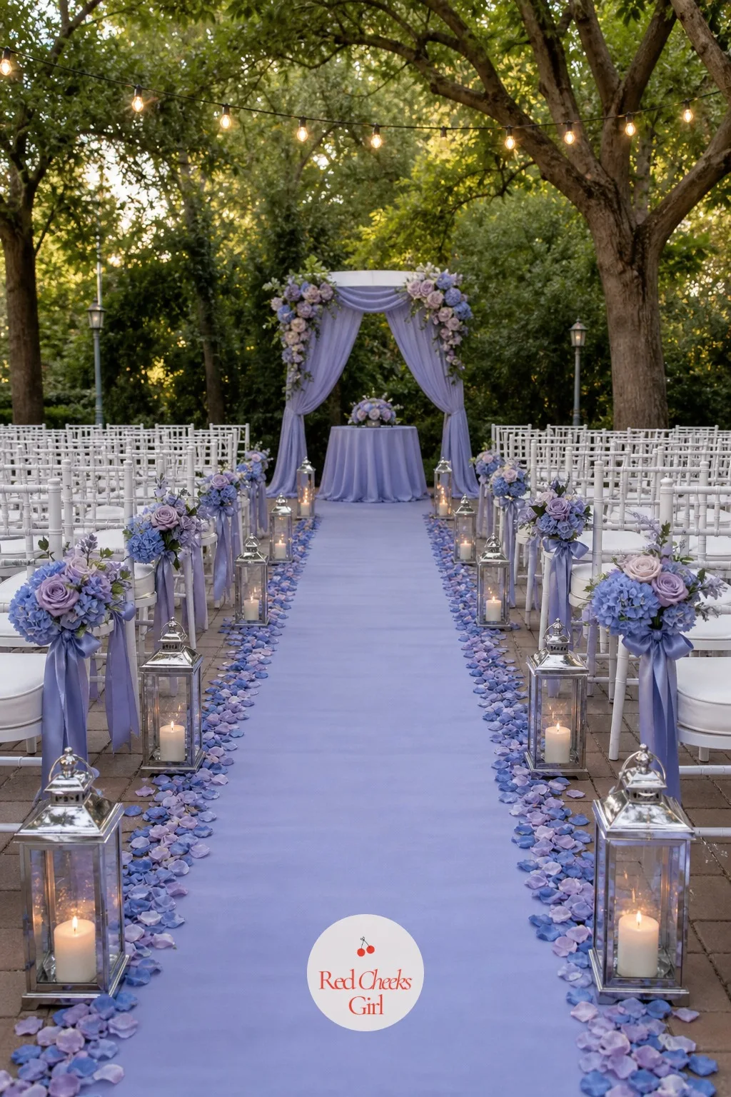 The Ceremony Aisle — Guests look down before they look up, so the ground under the bride's feet matters more than it gets credit for. Periwinkle wedding theme