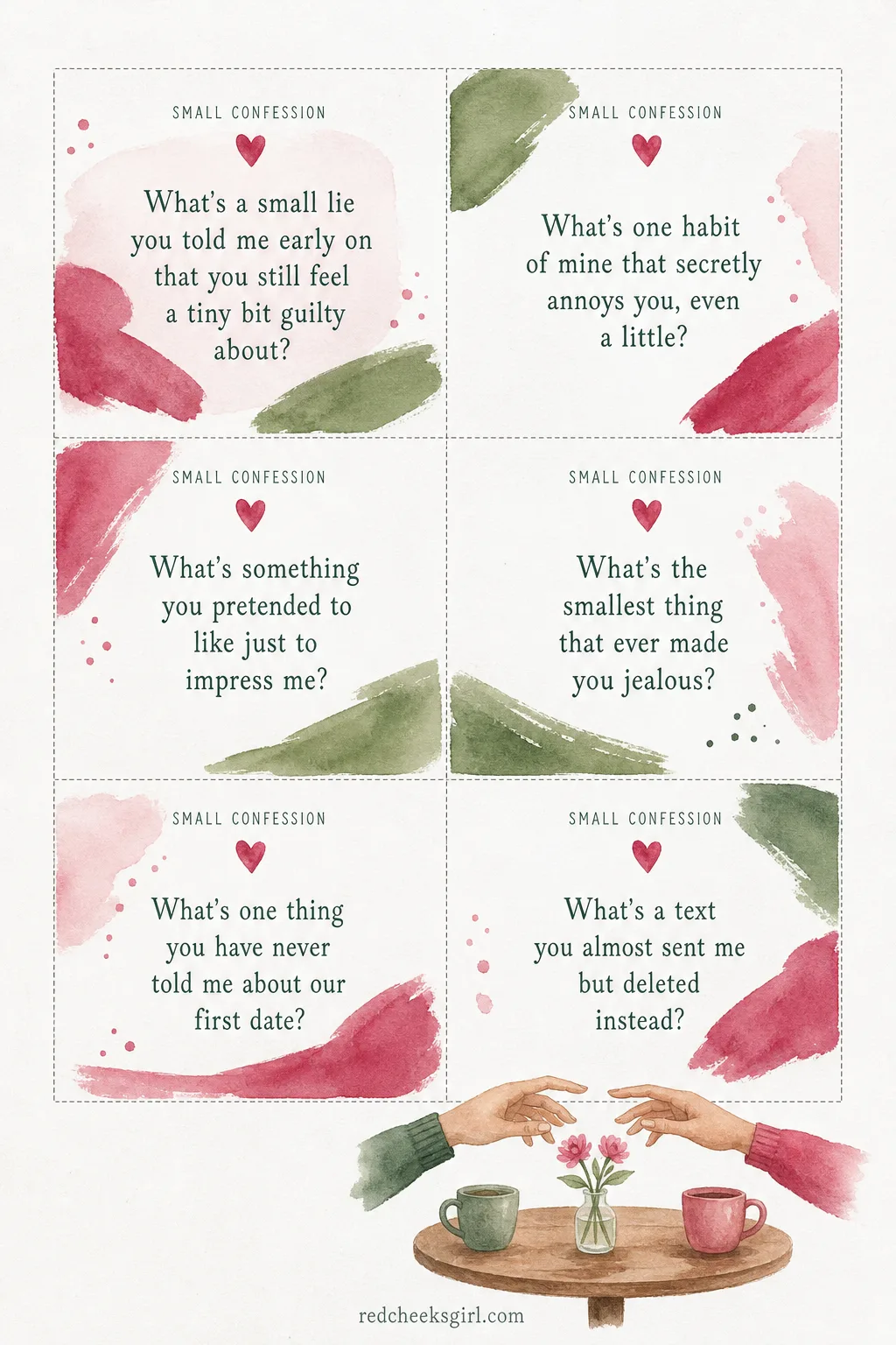 Small Confession Cards (Sheet 1) printable sheet. Pick a number game questions for couples
