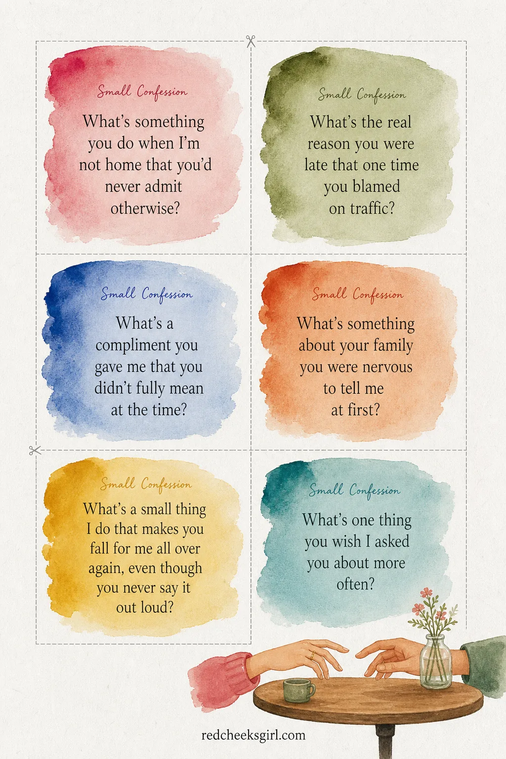 Small Confession Cards (Sheet 2) printable sheet. Pick a number game questions for couples