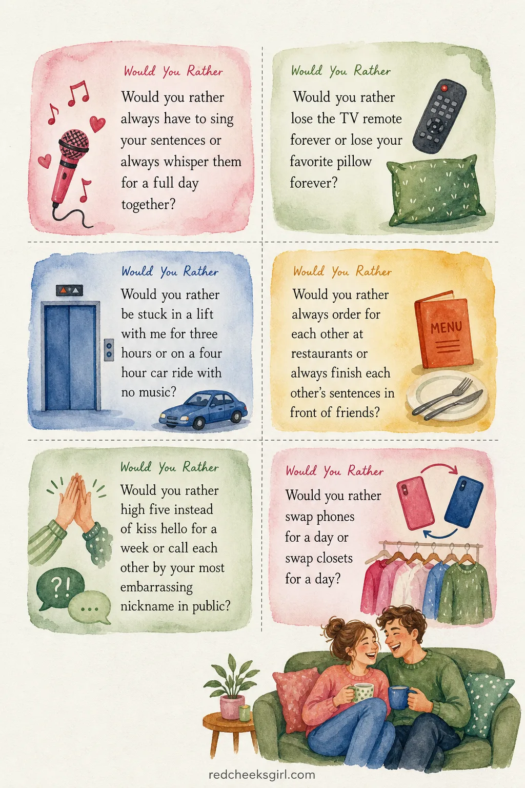 Would You Rather Cards (Sheet 1) printable sheet. Pick a number game questions for couples