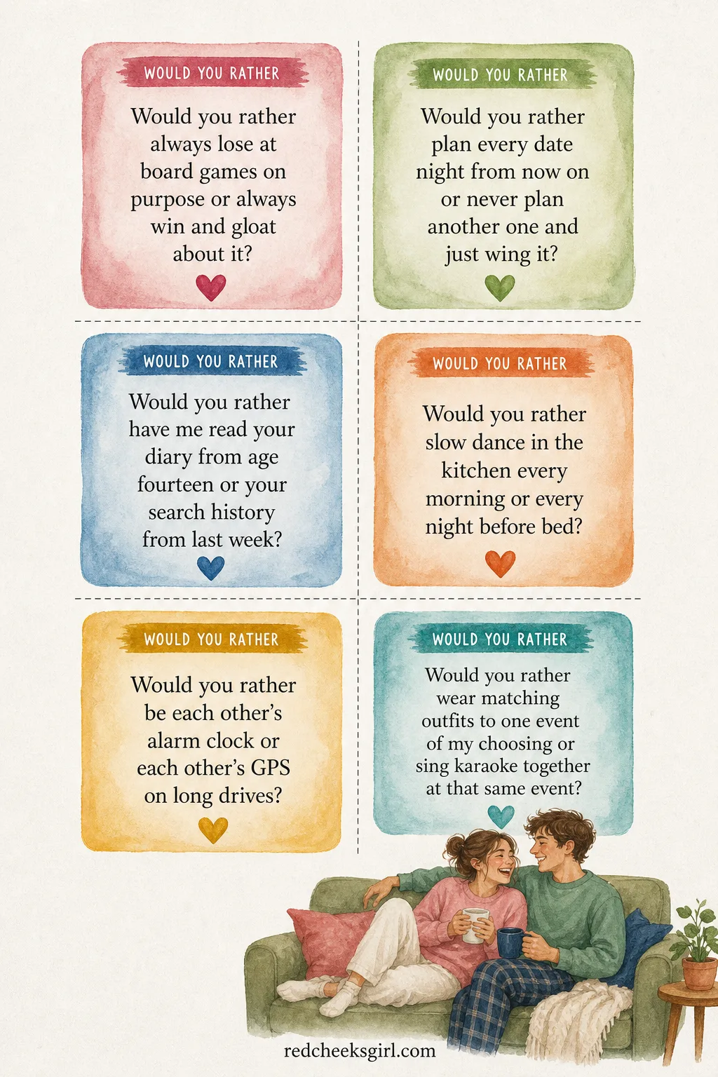 Would You Rather Cards (Sheet 2) printable sheet. Pick a number game questions for couples
