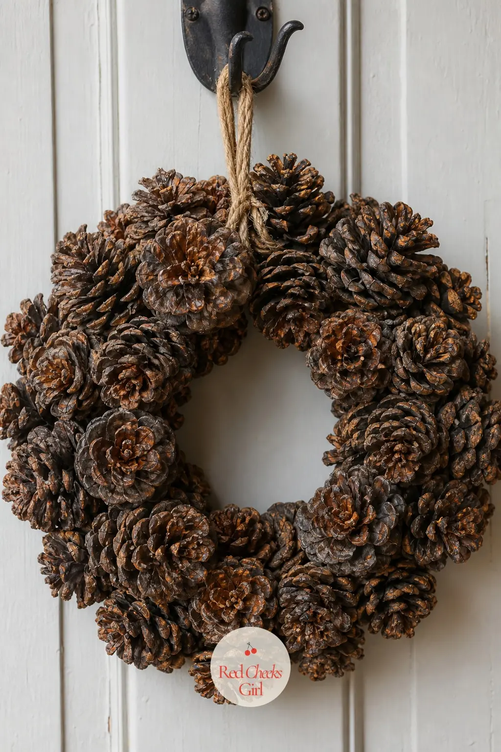 A Chunky Pine Cone Wreath for the Mudroom Hook — This one goes the opposite direction from the mini version: oversized pinecones, a heavier wire form