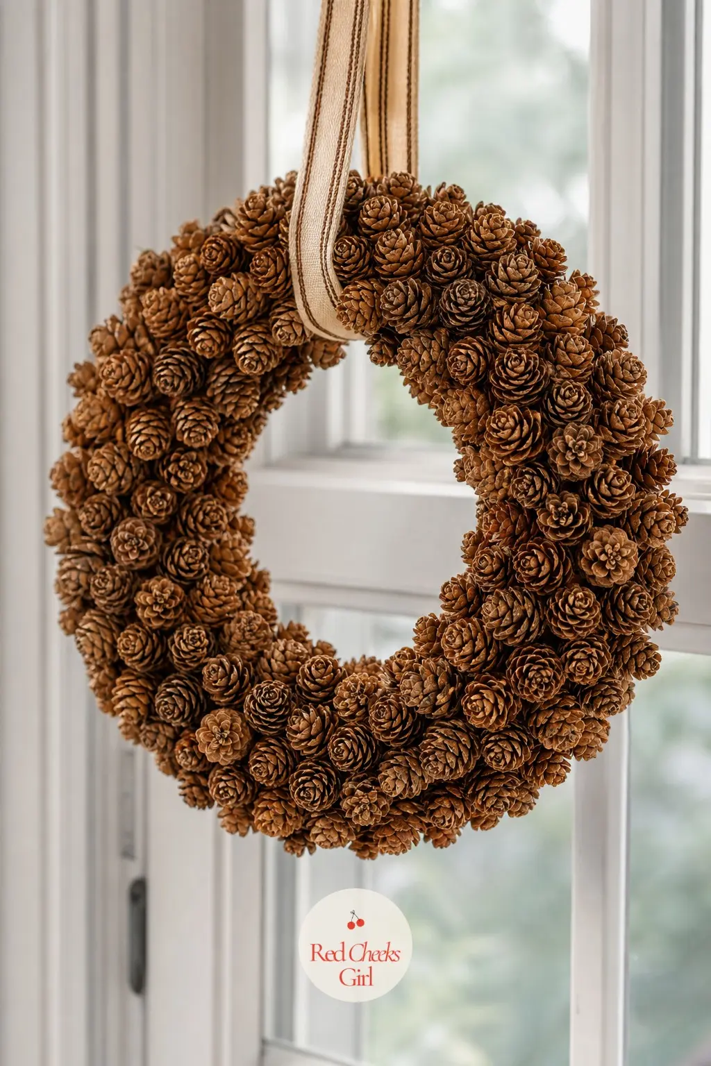 A Mini Pinecone Wreath for the Kitchen Window — Mini pinecones, the kind that come in a bag from a craft shop rather than off a tree, pack tightly enough to