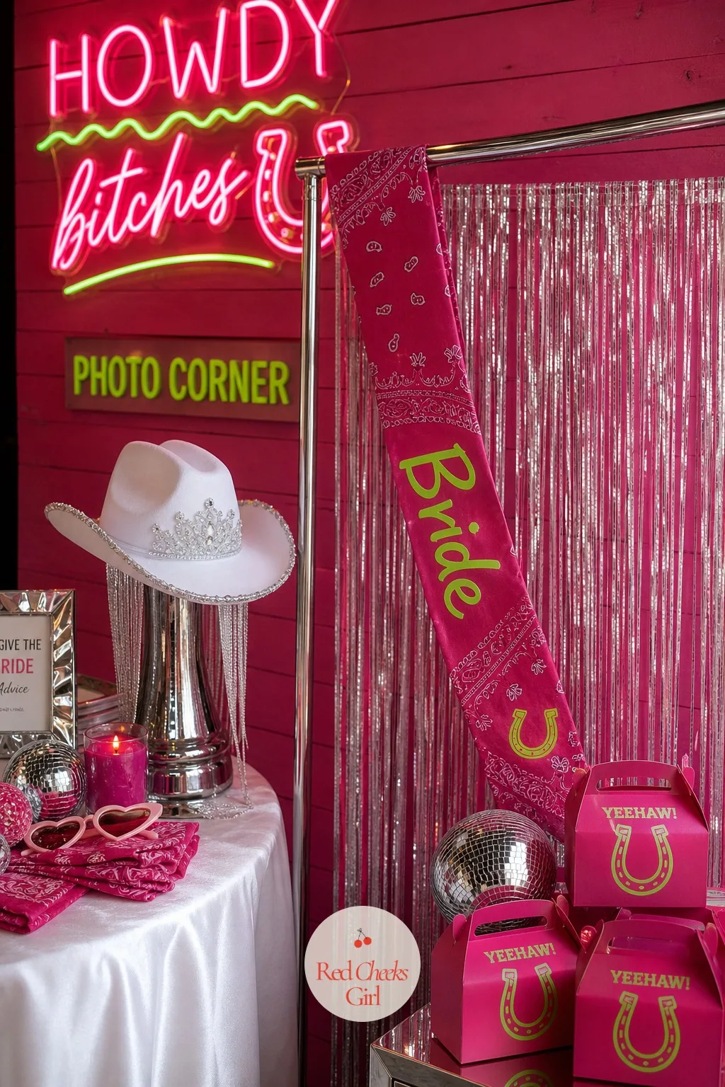 Bandana Sash for the Bride — A plain pageant sash looks borrowed from a different kind of party. Pink bachelorette party