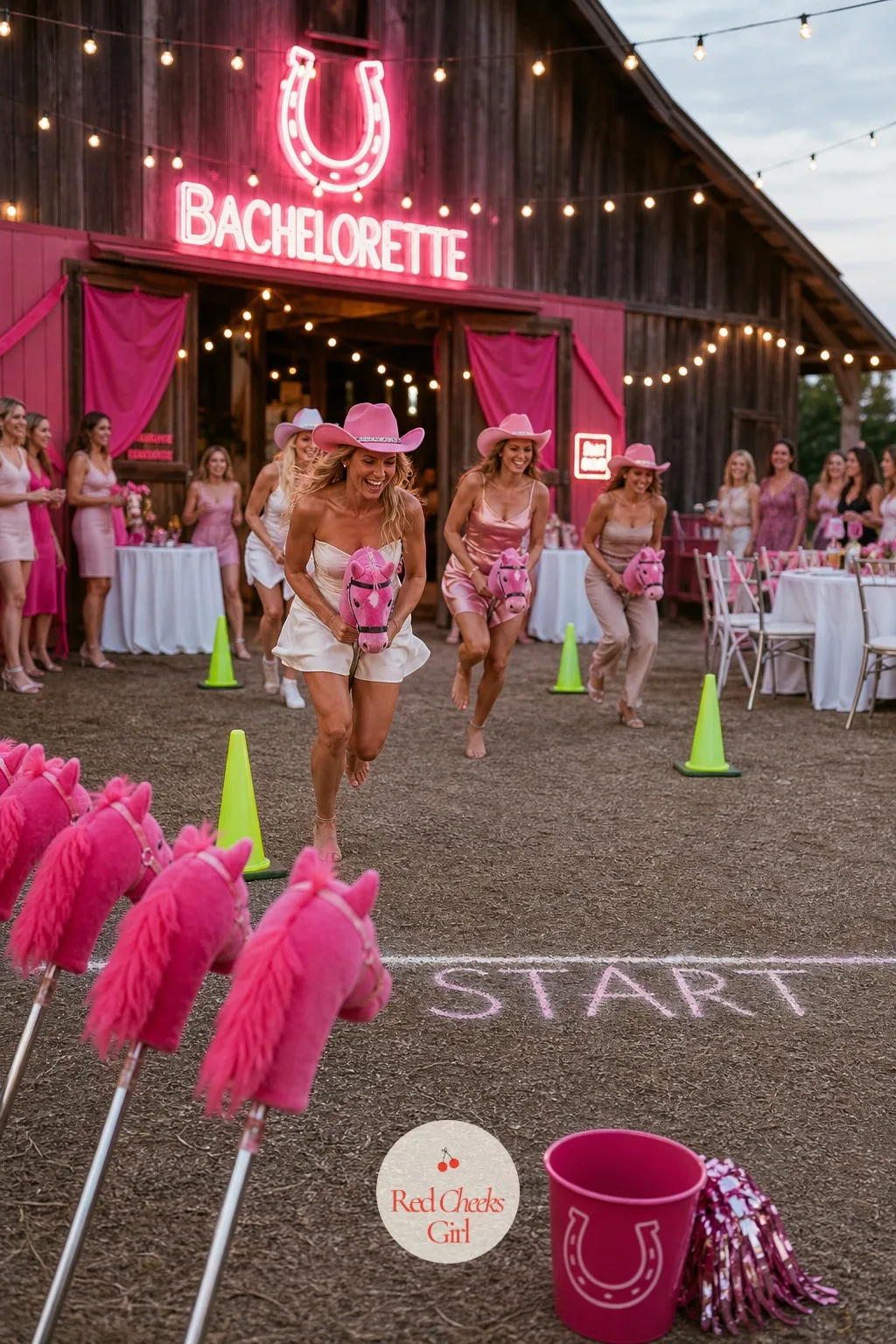 Hobby Horse Races — Not every guest wants to get on a real bull, and a hobby horse race gives them a finish line instead. Pink bachelorette party