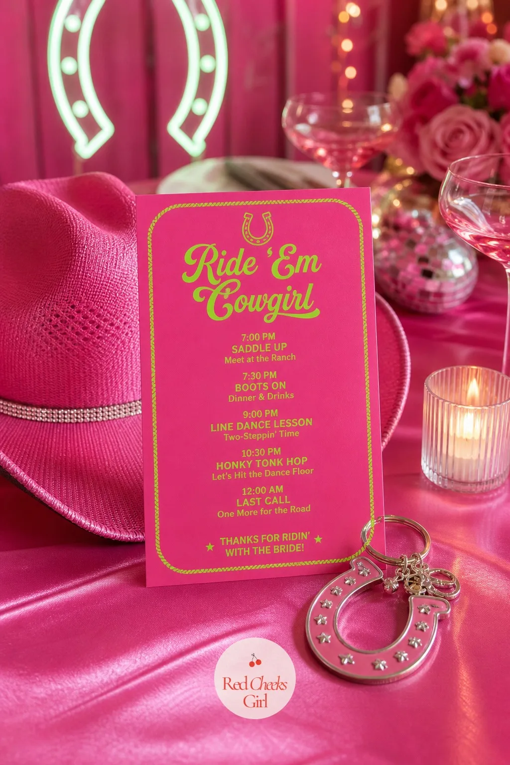 The Itinerary Card — Nobody wants to be the guest asking what happens next at ten o'clock. Pink bachelorette party