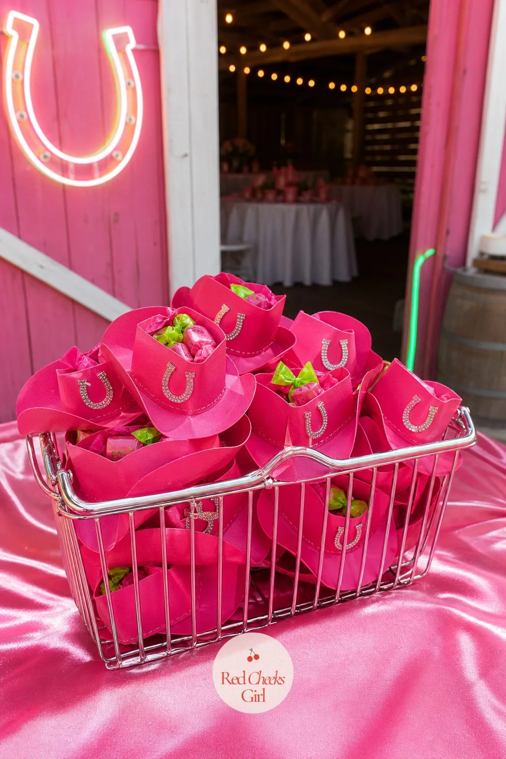 Mini Cowboy Hat Favor Boxes — Something sweet to take home finishes the night better than an empty bag. Pink bachelorette party