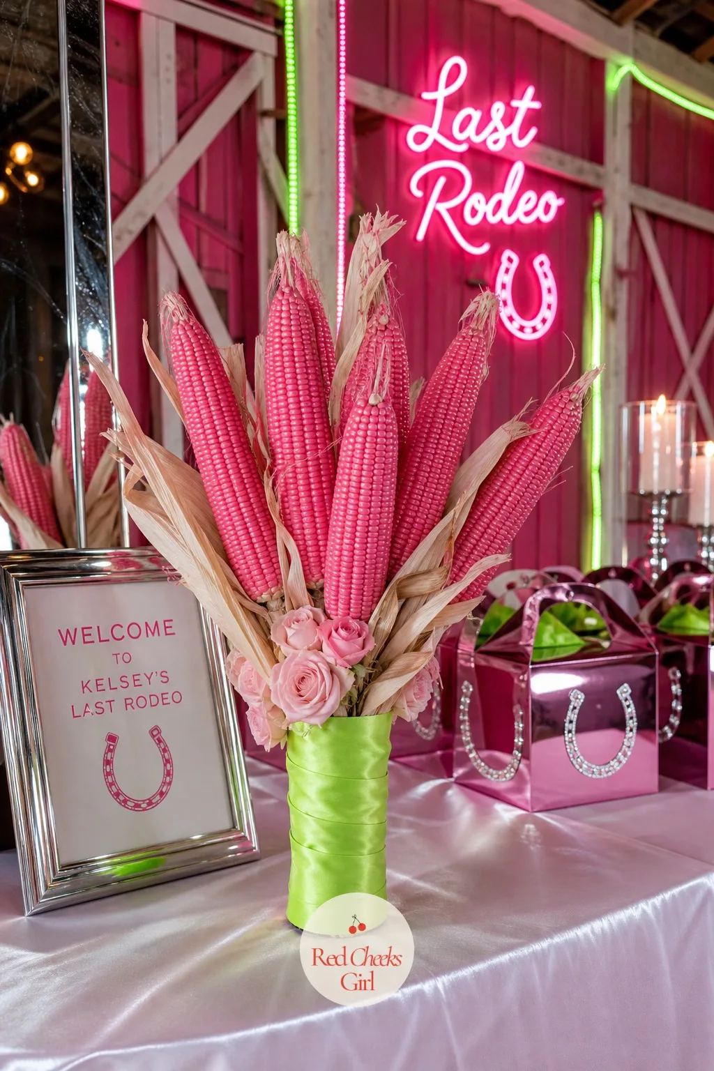 Pink-Painted Corn Bouquet for the Bride — A bridal bouquet of flowers wilts by the second hour outside. Pink bachelorette party