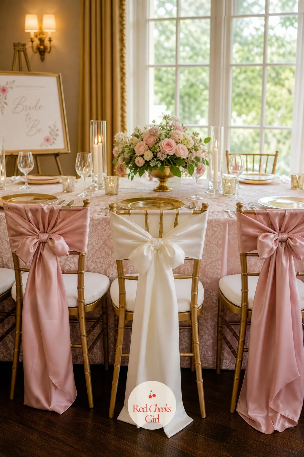 Bow-Tied Chairs at Her Seat — She should be able to find her seat across a crowded room without asking, and an oversized bow at the back of her chair does