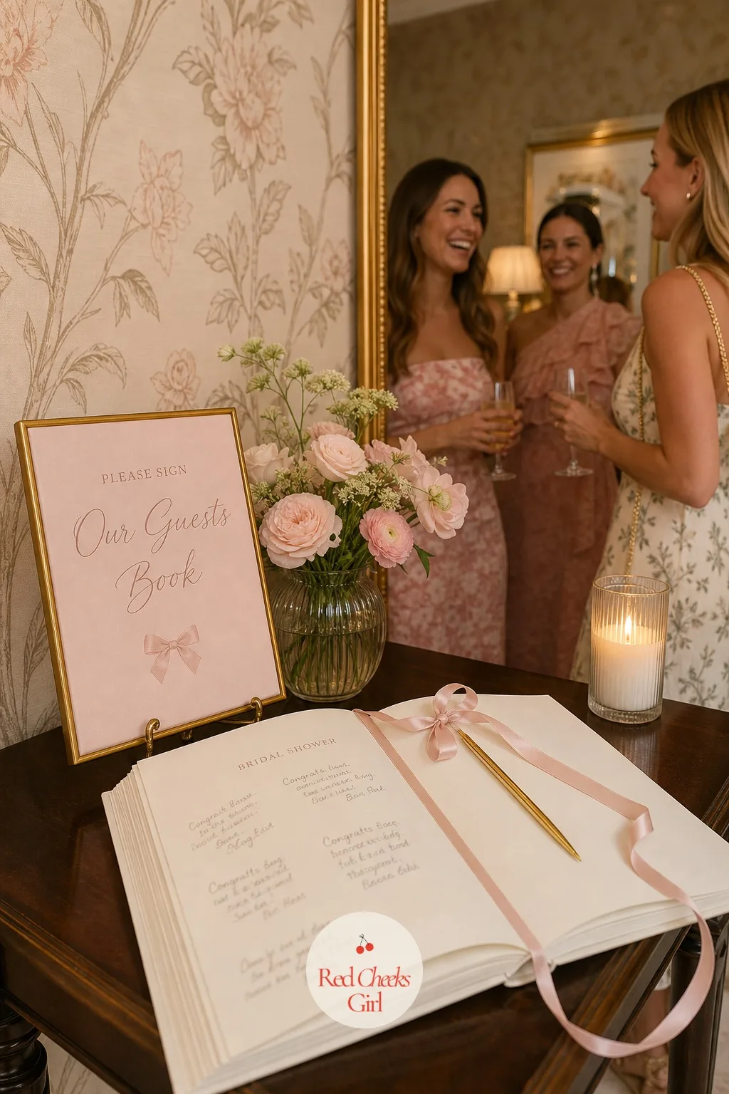 The Guest Book With a Ribbon-Tied Pen — A guest book near the gift table or entrance gives everyone a second to leave a note, and a pen tied to the spine with