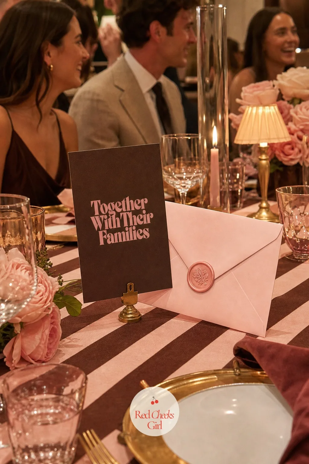A Pink And Brown Invitation Suite, Sent First, Shown Last — Every part of this wedding starts on paper, a chocolate brown card with the wording set in a
