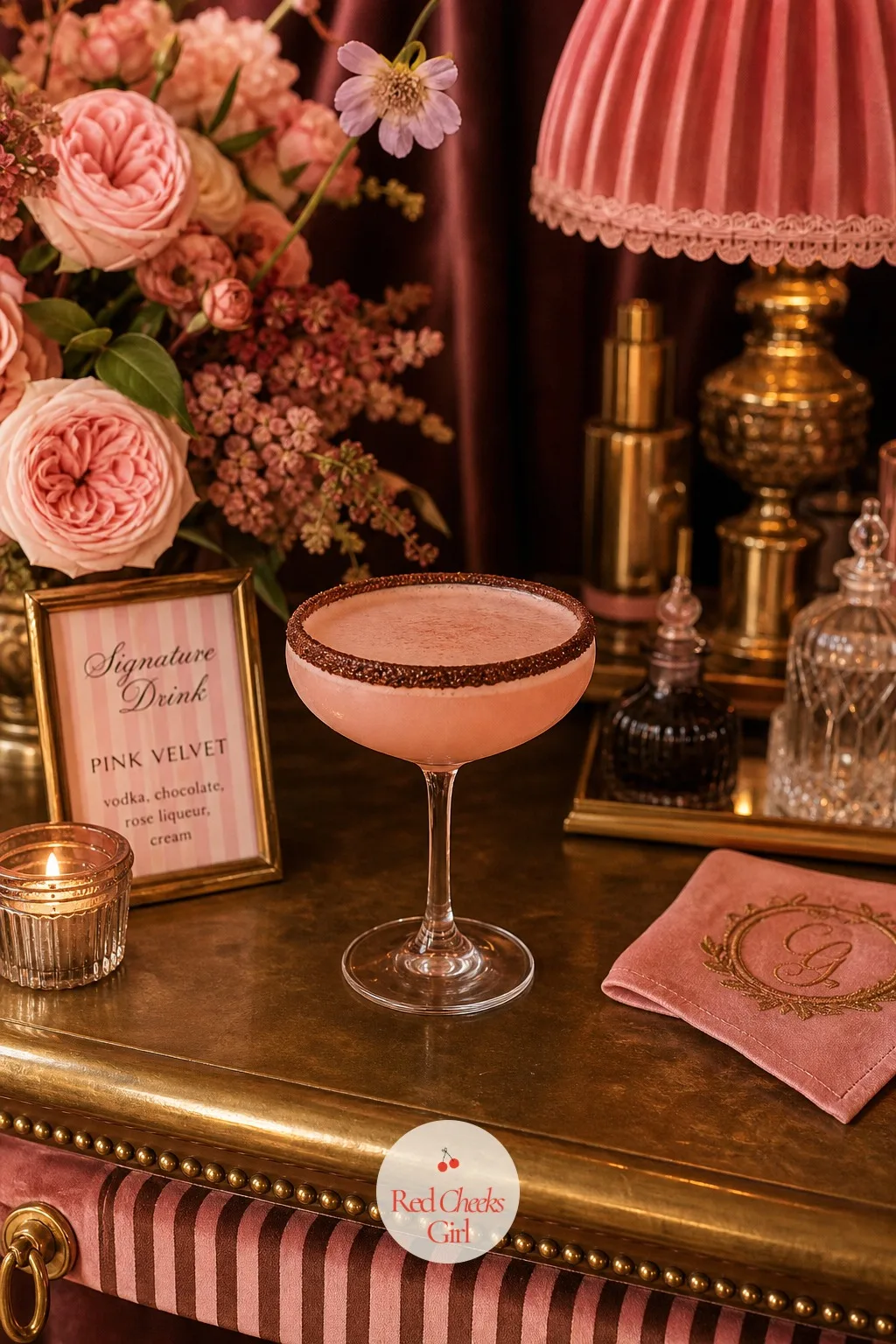 A Signature Cocktail With A Chocolate Rim — At the bar, one cocktail stands apart, served in a coupe with its rim dipped in melted dark chocolate instead of