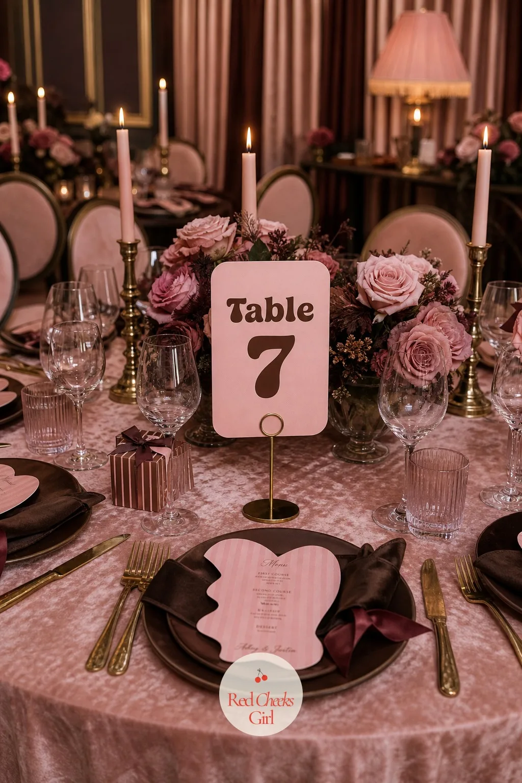 Table Numbers Set In A Groovy Seventies Typeface — Standing in a slim gold holder at the centre of each table, the number does the retro work: a rounded