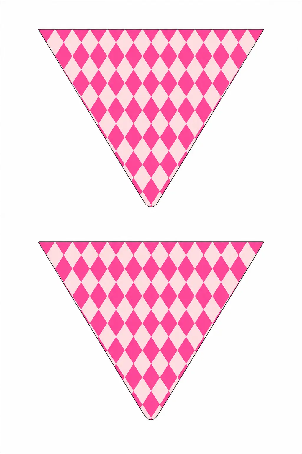 Pink Harlequin Bunting printable sheet — Sharp triangle flags in a harlequin diamond check of hot pink and blush, a pattern that photographs better than plain