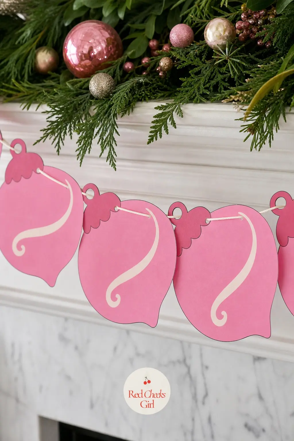 Pink Retro C9 Bulbs — This one is a string of fat, rounded bulb shapes in two shades of pink with a small cream highlight swirl near the top of each, the kind