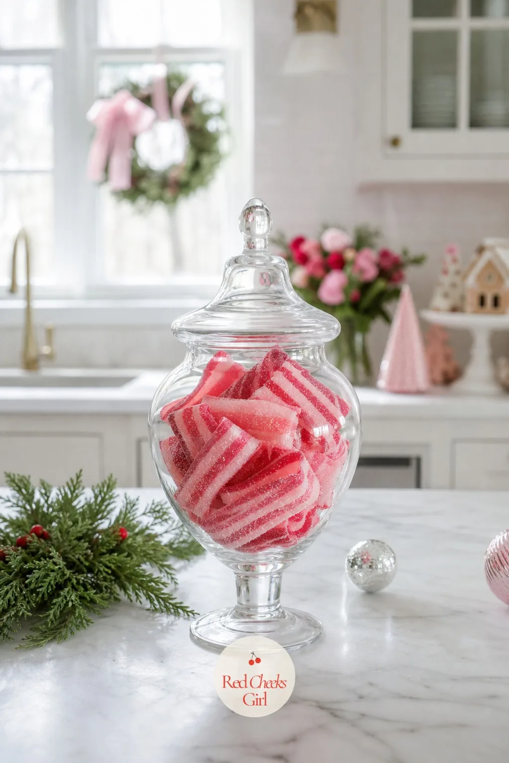 A Candy Jar on the Kitchen Counter — The kitchen counter is where guests actually linger during a party, so it is worth a small gesture even if dinner happens