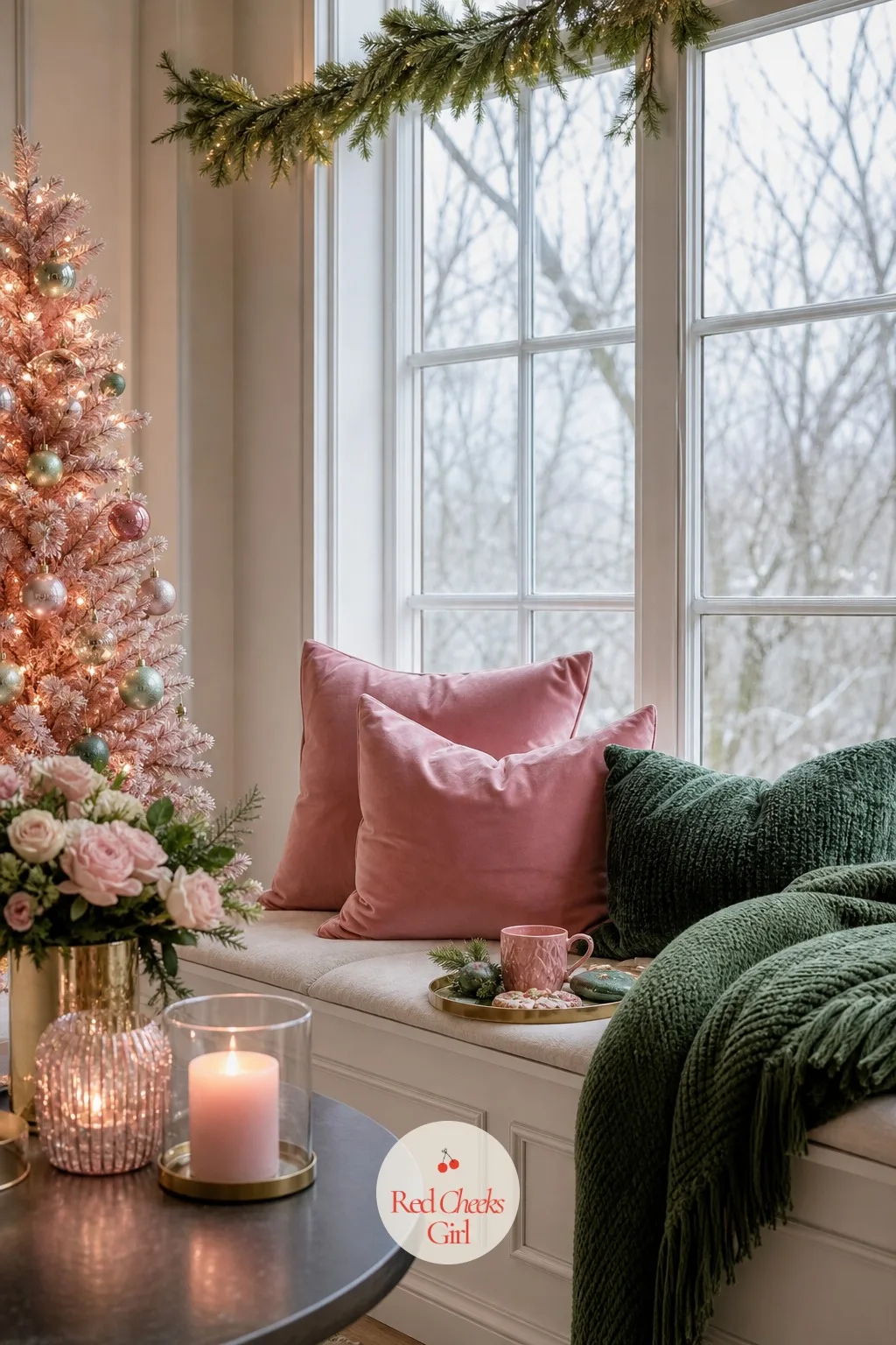 A Window Seat Dressed for Slow Mornings — The corner where she actually sits with coffee deserves more thought than the corner guests only glance at. Pink red