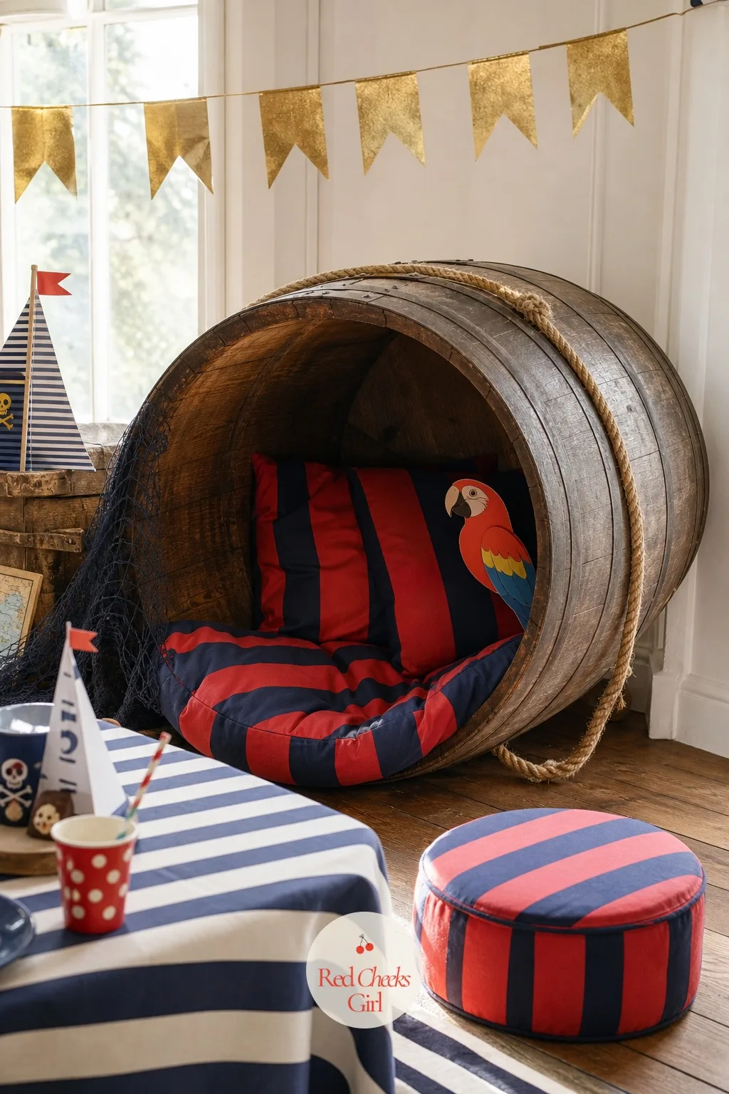 Barrel Crow's Nest Reading Nook — Somebody always needs five quiet minutes away from the noise, and a corner that already looks like part of the ship is a