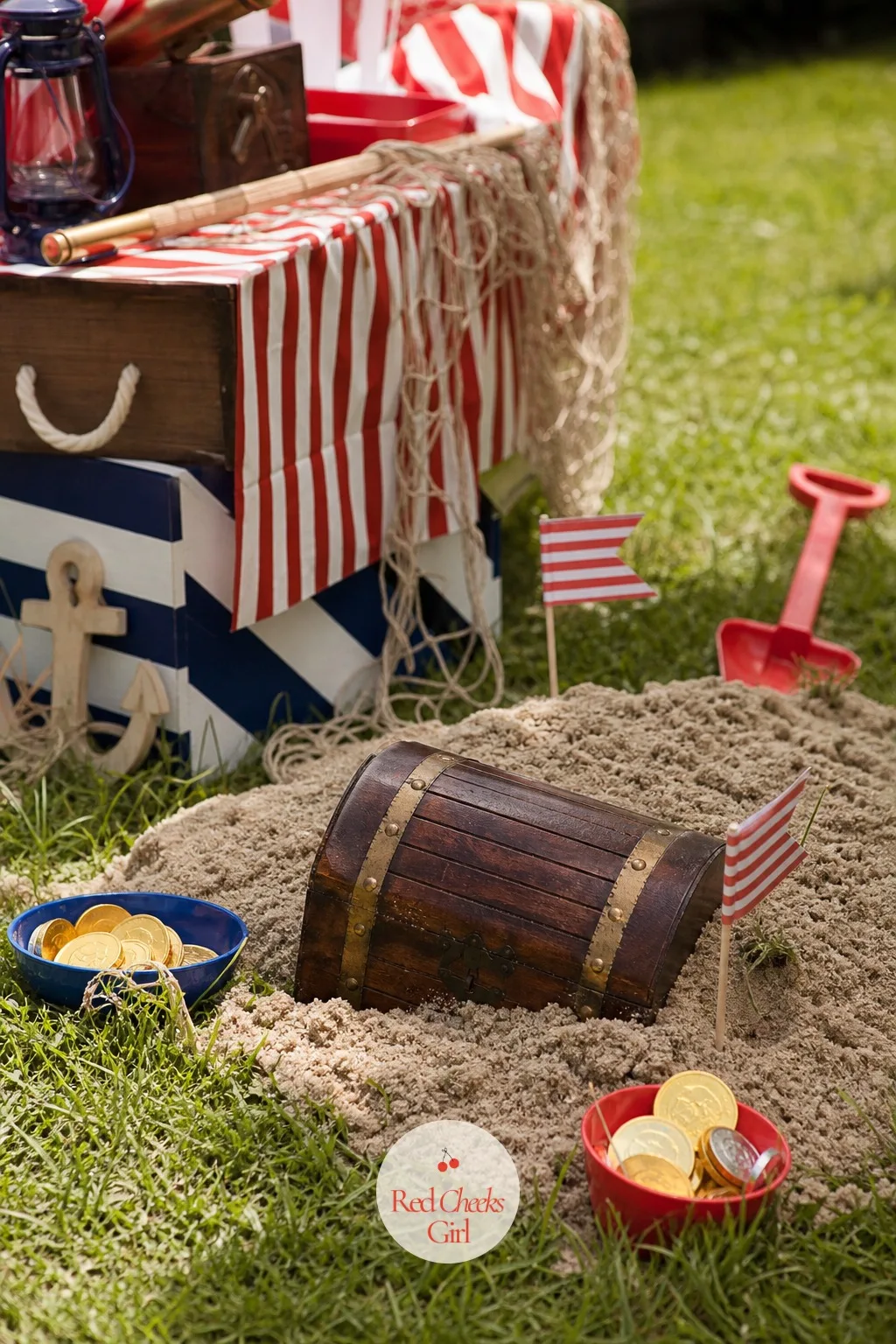 Buried Treasure Chest Hunt on the Lawn — A treasure hunt with nothing to actually dig up is just a walk. Pirate birthday party