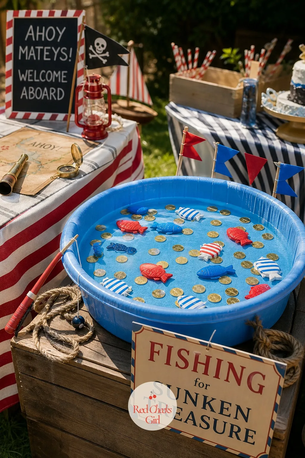 Fishing for Sunken Treasure — A paddling pool left empty in the garden is just a chore waiting to happen. Pirate birthday party