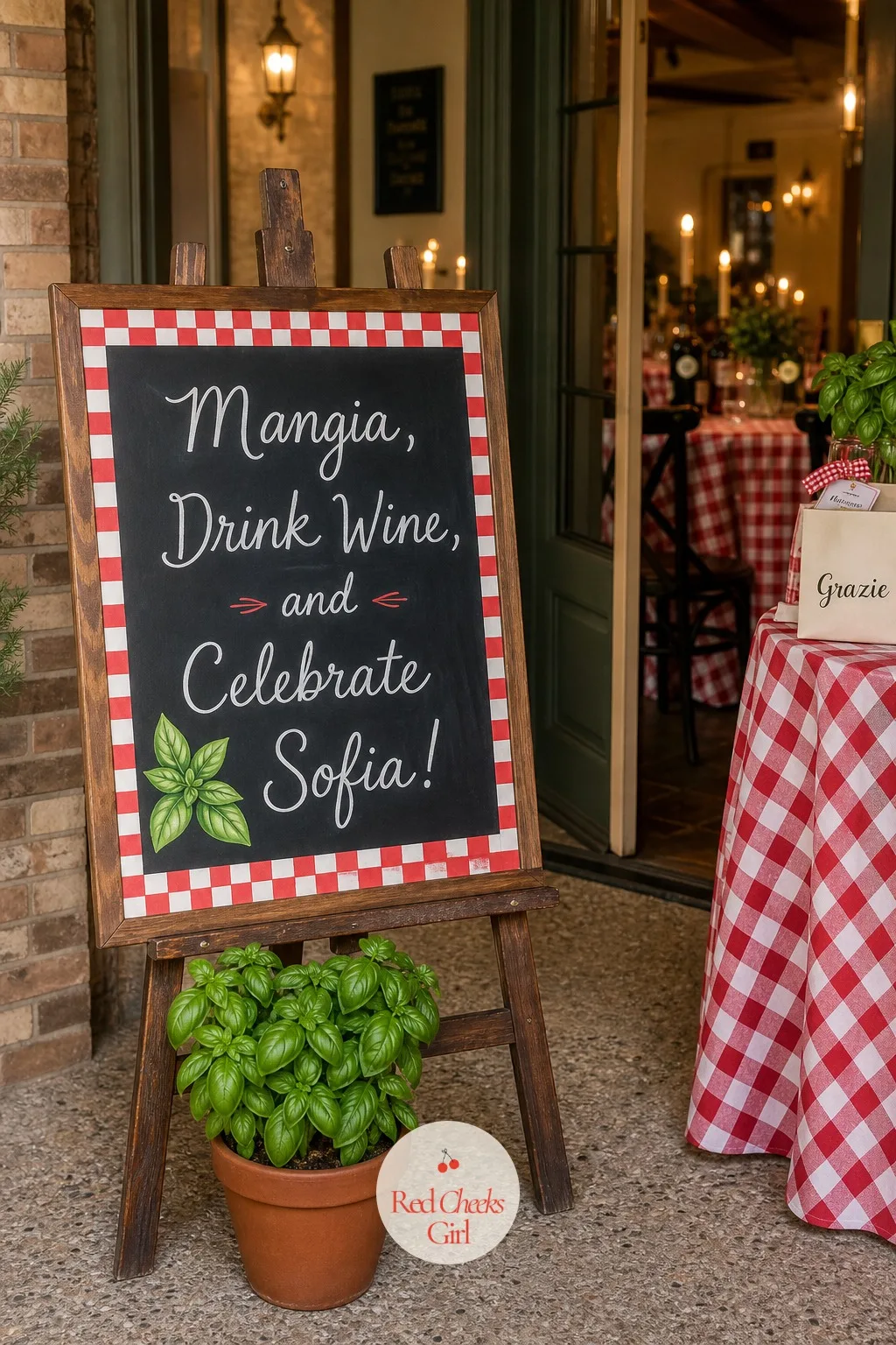 A Checkered Welcome Sign at the Entrance — The first thing a guest reads should already sound like the party. Pizza bridal shower theme