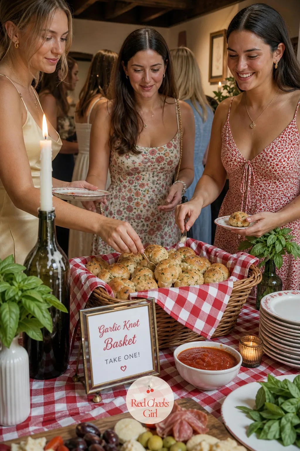 A Garlic Knot Basket Station — Right beside the antipasti, a basket of warm garlic knots gives guests something to reach for while the pizza is still baking.
