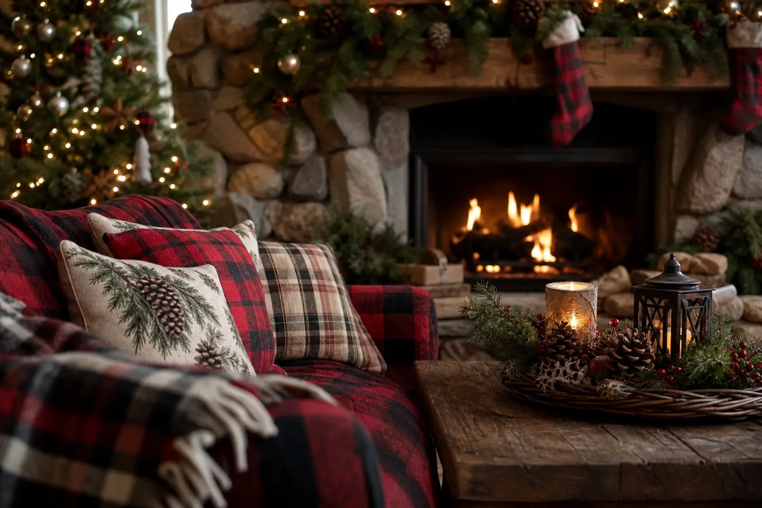 20 Plaid Christmas Decor Ideas With Tartan Throws, Buffalo Check Pillows and Cabin Coziness