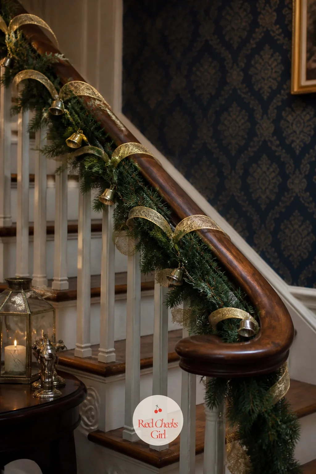 The Banister Line — A bare banister looks unfinished the moment a tree goes up anywhere nearby. Polar express christmas party