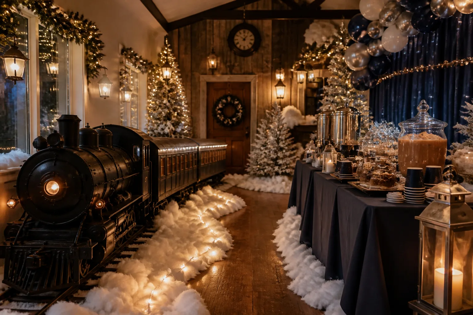 Polar Express Christmas Party Decor: 18 Ideas With Snowy Train Stations, Silver Bells and Hot Cocoa
