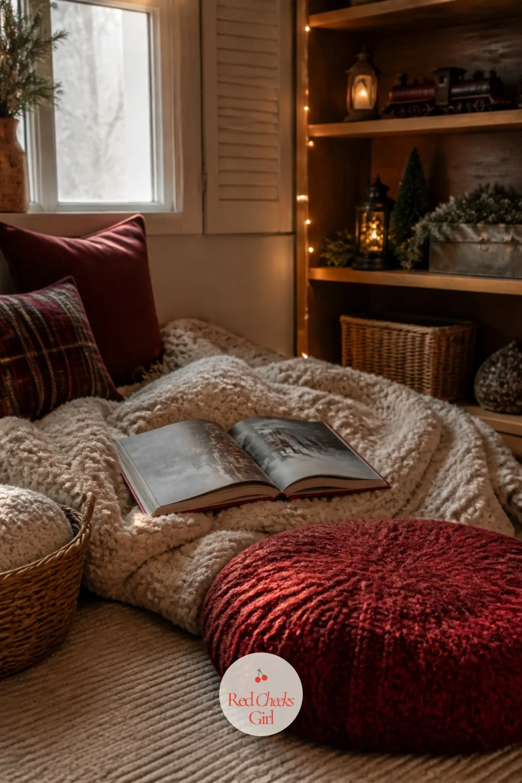 The Reading Nook — Every house has one corner nobody quite finishes for the season, a chair or a window seat that gets a throw pillow at most. Polar express
